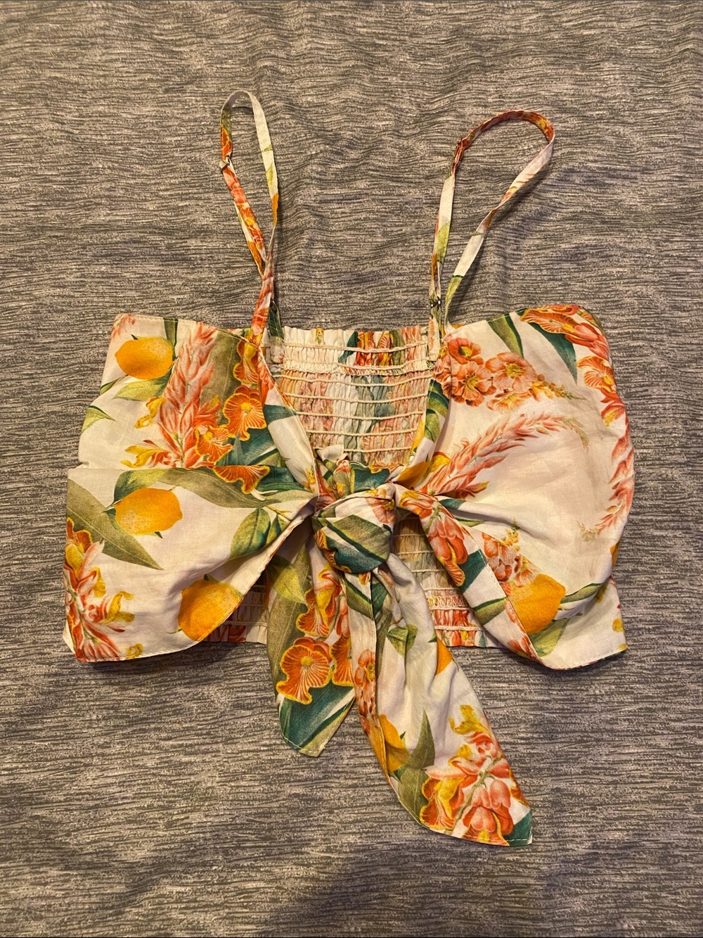 Shore Tie Front Top Womens Sz S Bandeau Tropical Floral Vacation Adj Straps